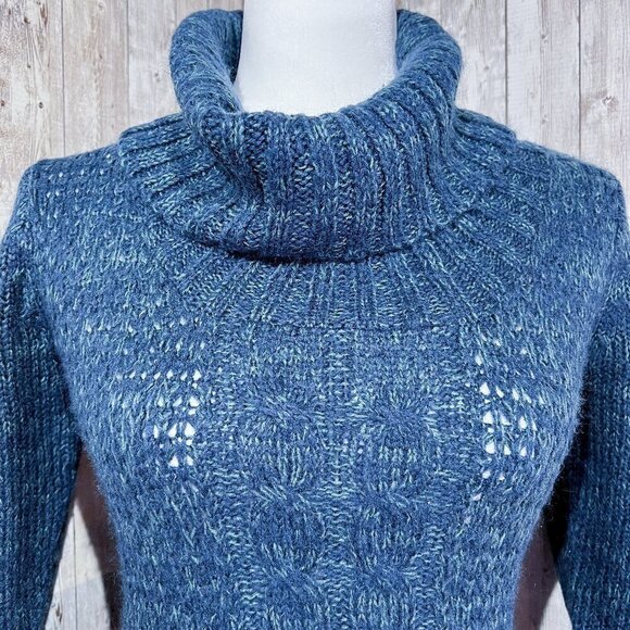 Women's Pink Rose Sweater | Blue | 3/4 Sleeves | Cowl Neck | Tunic | Medium - Picture 6 of 13